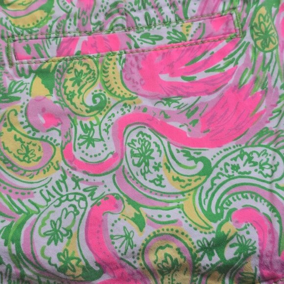 Lilly Pulitzer The Walsh Short Pink & Green Paisley Flamingo Print Womens Size 0 - Picture 3 of 8